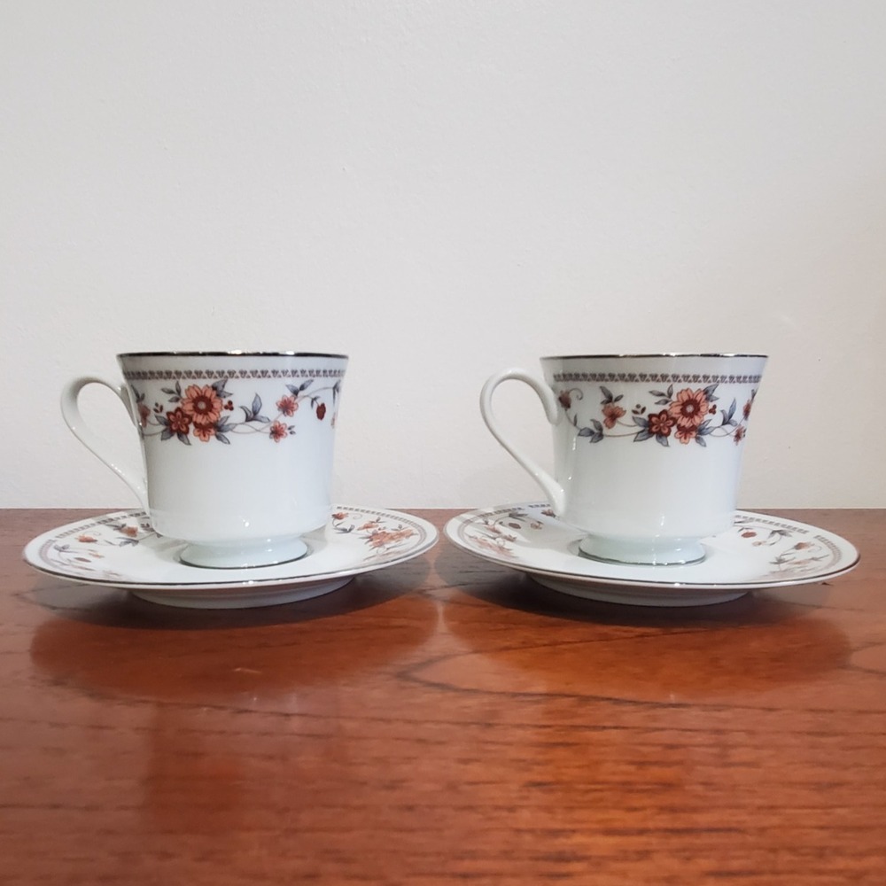 Vintage Sheffield Anniversary Fine China Footed Tea Cup & Saucer Sets (2 Pairs) - Picture 3 of 7